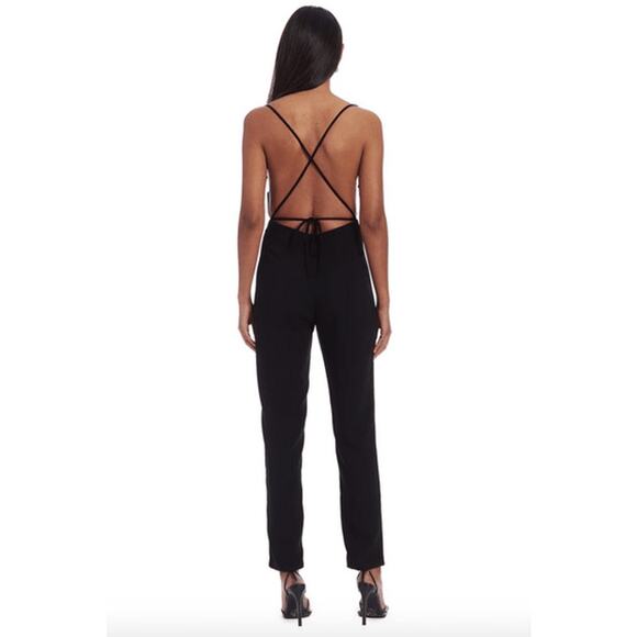 Amanda Uprichard Janet Jumpsuit Overall with Tie Back Black Solid Size XS - Picture 3 of 13